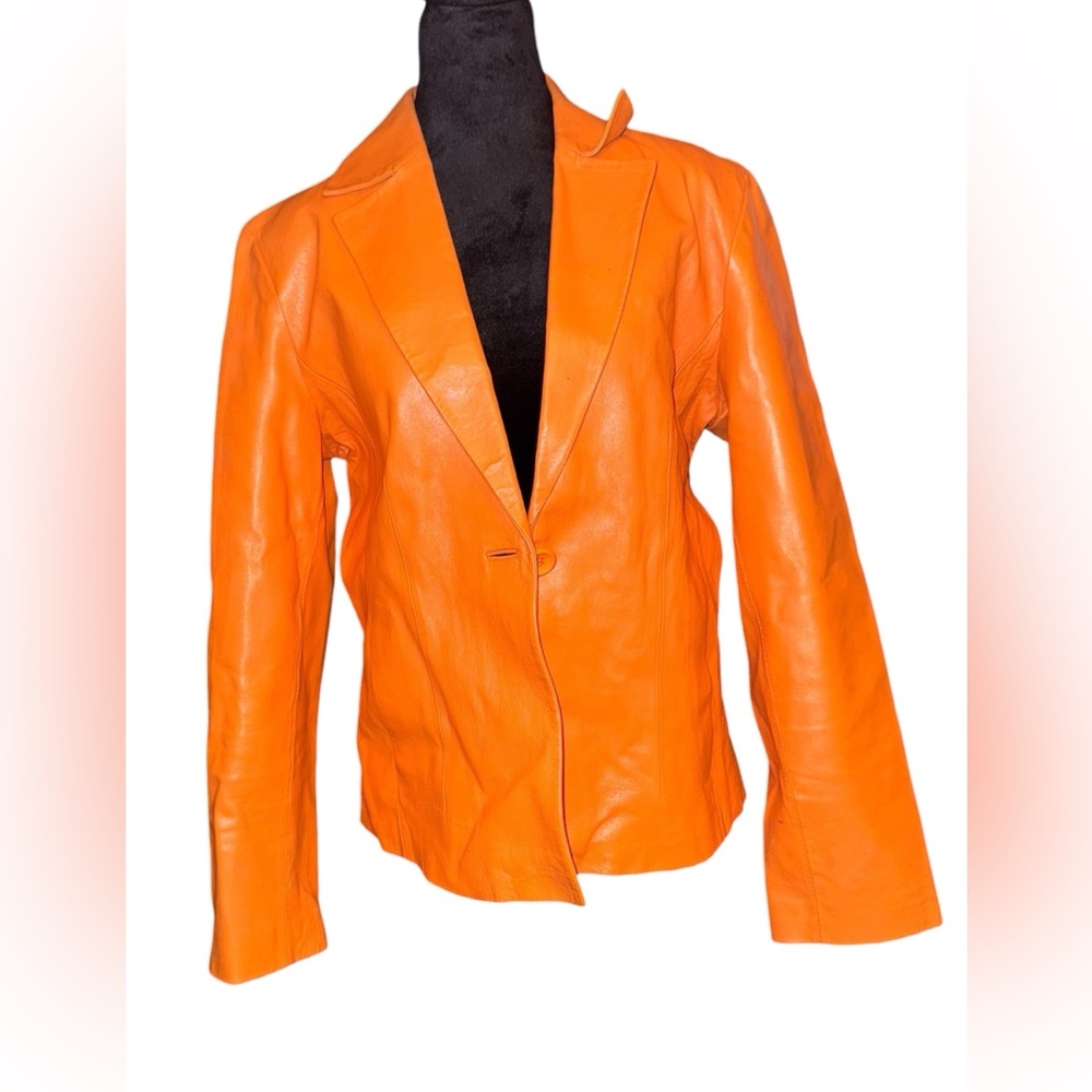VTG Colebrook Orange Leather jacket single button‎ Y2K blazer size large